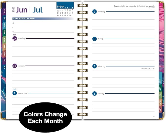 HARDCOVER 2026 Planner, 5.5"x8": 14 Months (November 2025 - December 2026), Daily Weekly Monthly Planner, Yearly Agenda, Bookmark, Pocket Folder and Sticky Note Set (Summer Bliss)