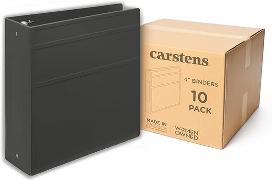 Carstens 4-Inch Heavy Duty 3-Ring Binder - Side Opening, Charcoal Gray, Durable Plastic, No-Gap Rings, Waterproof Cover, No Pockets, Holds 600 Letter Sheets, BPA-Free, Made in USA (1851-3R) Case of 10