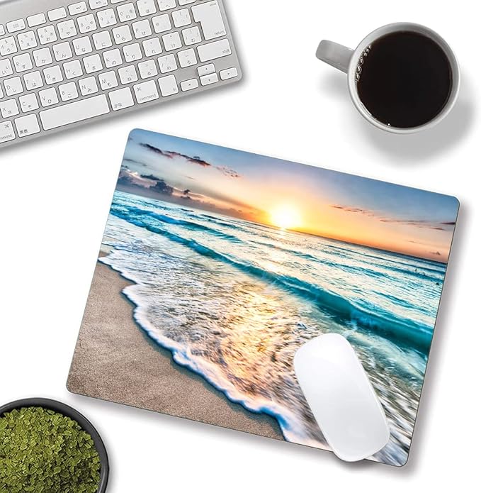 Beach Sunset Washable Square Waterproof Cute Gaming Office Laptop Mousepad - Non-Slip Rubber Computer Mouse Pad for Wireless Mouse, Personalized for Desk