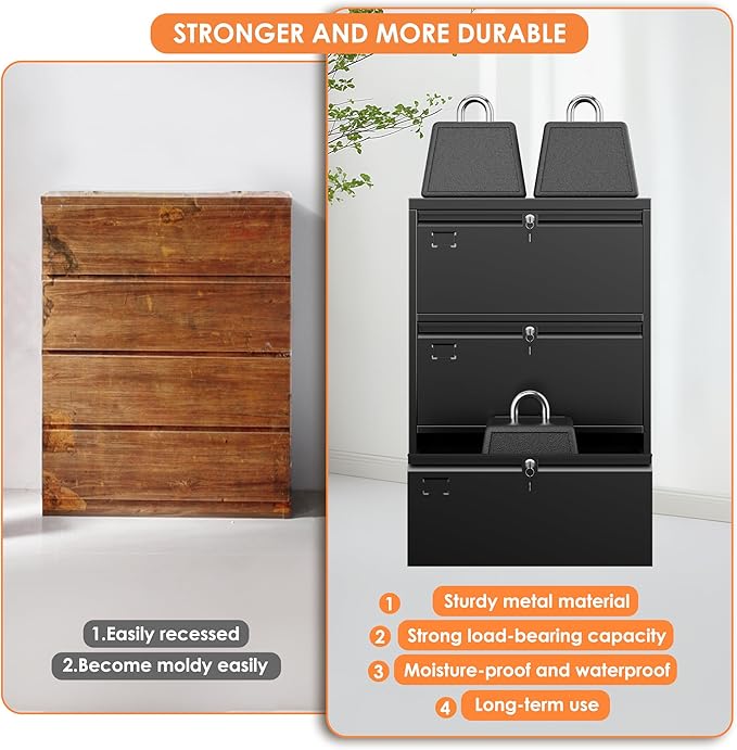 METAN Upgrade Metal 3 Drawer Lateral Files Cabinet for Home Office, Lockable Steel Wide File Storage Cabinet for Hanging Legal/Letter A4 Size, Assembly Required, Black