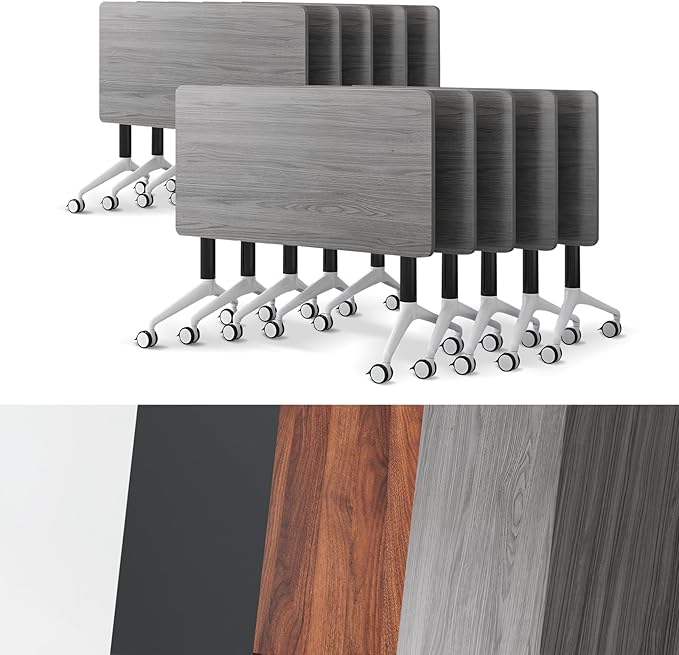 Conference Room Table, Folding Conference Tables,Thicken Grey Tabletop,Flip Top Wooden Seminar Meeting Room Table for Conference Room Offices (10, Grey, 47.2“)