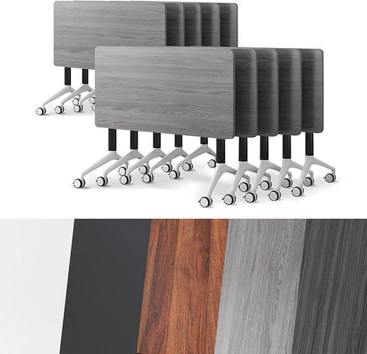 Conference Room Table, Folding Conference Tables,Thicken Grey Tabletop,Flip Top Wooden Seminar Meeting Room Table for Conference Room Offices (10, Grey, 47.2“)