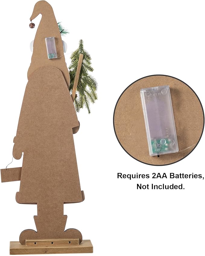 Glitzhome 36''H Lighted Wooden Africa Santa Porch Decor with Timer & LED Lights, Christmas Standing Santa Porch Sign Decor with Xmas Tree and Welcome Plaques for Front Door Outdoor Decor