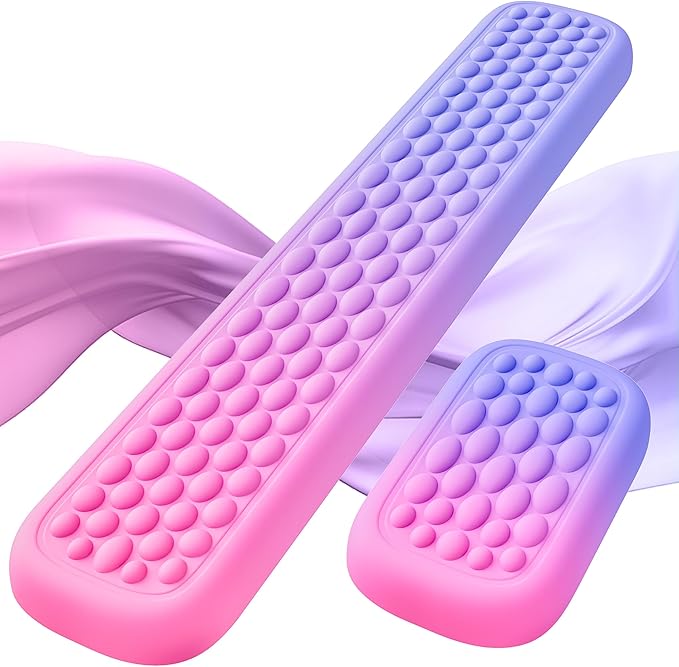 Lekvey Ergonomic Gaming Wrist Rest for Computer Keyboard & Mouse - Premium Silky Memory Foam Wrist Pad with Massage Points, Pain Relief & Comfort Wrist Support for Typing, PC, Game (Pink/Purple)