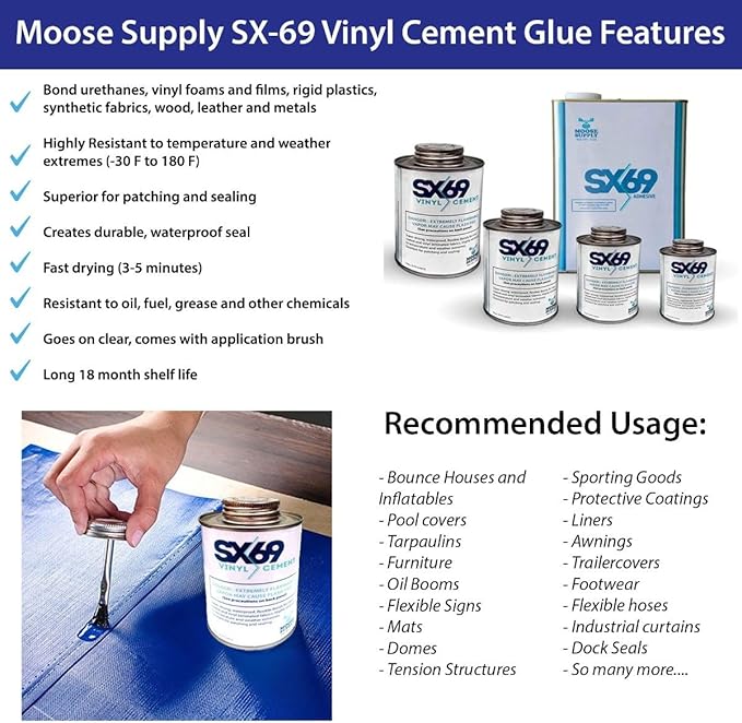 SX-69 Vinyl Repair Kit | Inflatable Bounce House Repair Kit | Includes 4 Ounce Adhesive and Vinyl Roll | for Flexible, Waterproof Repairs of Tears, Punctures, and Holes