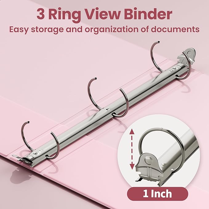 SUNEE 3 Ring Binder 1 Inch 4 Pack, Clear View 1" Binders Three Ring PVC-Free (Fit 8.5x11 Inches) for School or Office Supplies, Assorted Pastel