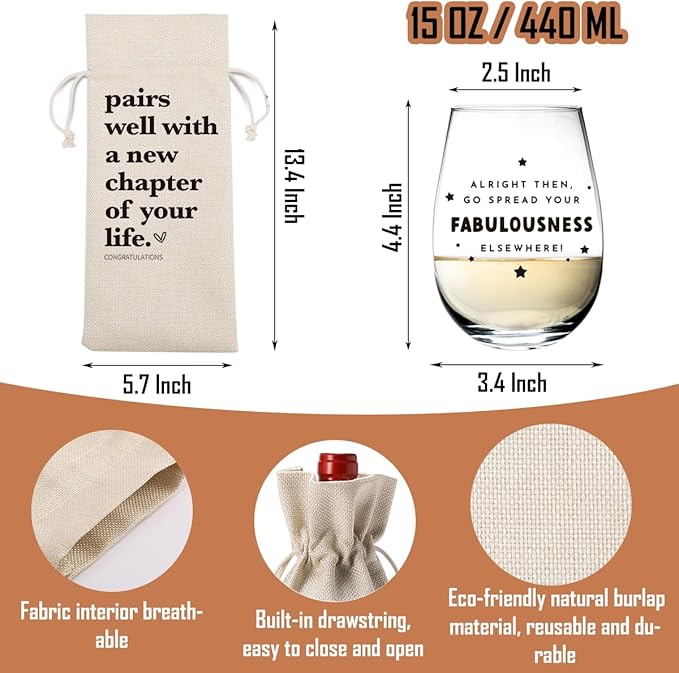 Funny New Chapter Wine Bag Glass Set New Beginnings Gifts for Women Men Farewell Gifts for Friends Going Away Gifts for Coworkers Moving Away Gifts for Friends Nurse Mother Father Day Graduation Gifts