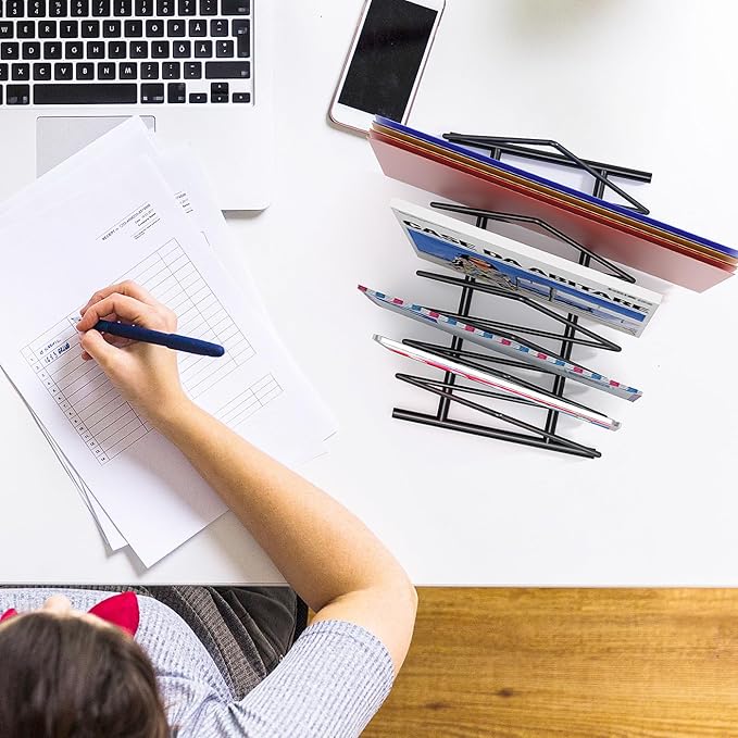 Set of 2 Upgraded Triangle File Folder Rack,7 Sections File Holder,File Storage Sorter/Stand,Desktop File Organizer,Wire Organizer Rack,Magazine Folder Holder,Letter/Legal, Anti-Scratch/Rusty