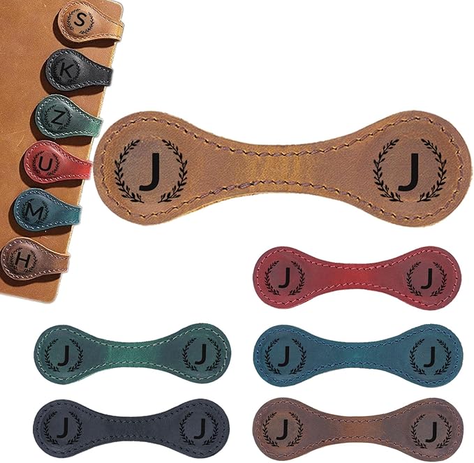 Magnetic Leather Bookmark with 26 Initial for Reading Women,Personalized Magnet Book Marks Gifts for Men,Book Lovers (Light Brown, J)