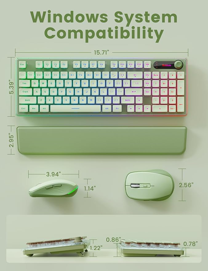 Wireless Keyboard and Mouse Combo - 9 Backlit Effects, Wrist Rest, Double-Shot Keycaps, Metal Panel, Long-Lasting Rechargeable, 2.4G Keyboard Mouse Set for Windows Mac PC Laptop – Sablute (Green)