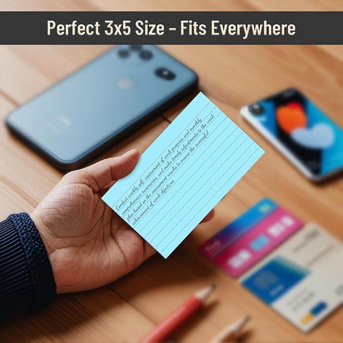 300 Count Colored Index Cards 3 x 5 Inch Ruled Index Cards, Flash Cards College Ruled for School, College, Office and Home Organization, Durable Study To Do List Note Cards with Ruled Lines