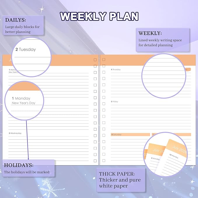 CAGIE 2026 Planner Weekly and Monthly from Dec 2025 to Dec 2026 Hardcover Spiral Bound Calendar Yearly Agenda Planners for Women with Stickers, 8.3 x 9.1, Purple Butterfly