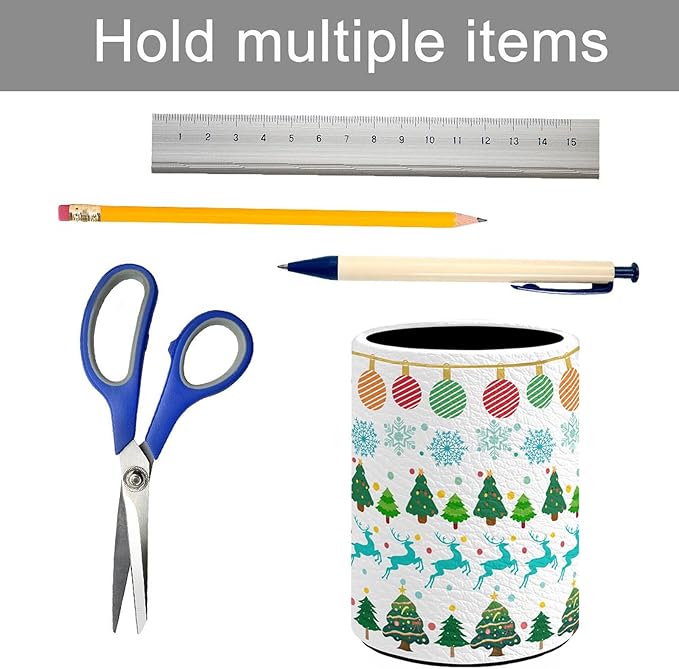 Christmas Pen Holder Pencil Organizer Cute Pencil Cup Desk Decor Makeup Brush Holder PU Multifunctional Office Suppliesfor Home Classroom School