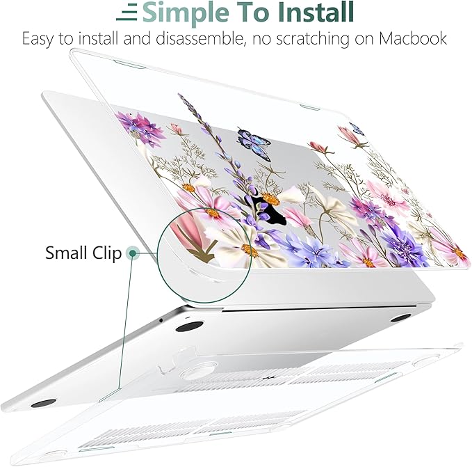 DONGKE Compatible with M4 MacBook Air 15 inch Case 2025 2024 2023 A3241 A3114 A2941 M3 M2 Liquid Retina Display Touch ID, Plastic Hard Case & Keyboard Skin & Screen Protector - Butterfly Floral