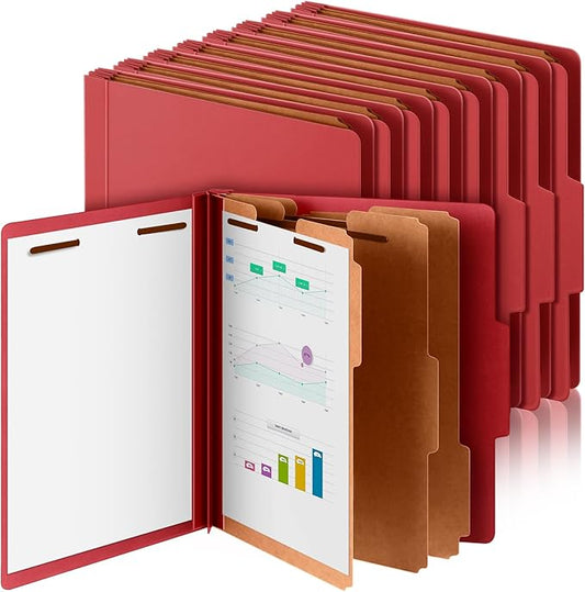 Skyygemm 24 Pcs Classification Folders Letter Size, 3 Divider Pressboard File Folder with Fasteners, Expanding File Organizer Bulk for Teachers, Clergy, Office, Church, Christmas Donations (Red)