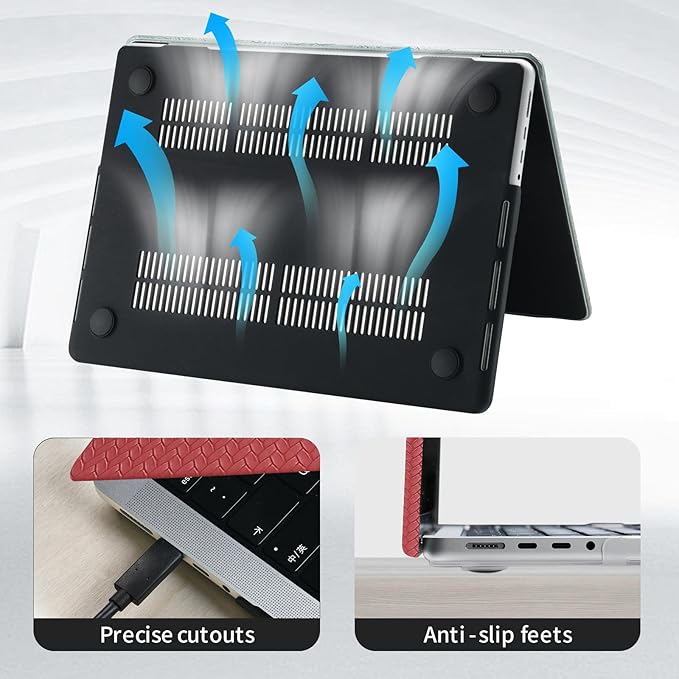 DTangLsm for MacBook Air 13 inch Case 2025 2024-2022 M4 A3240 M3 A3113 M2 A2681, Woven Fabric Textured Elegant Leather Plastic Hard Shell Cover for MacBook Air 13.6 Case + Keyboard Cover, Burgandy