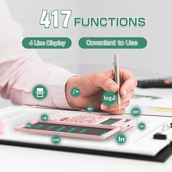 Rechargeable Scientific Calculator for Students, Pink 991ES MAX Foldable Science Calculator with Notepad 417 Function Solar Energy Science Calculators for Middle and High School Supplies (Pink)