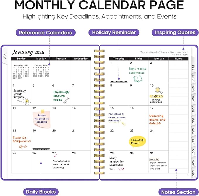 2026 Planner, Weekly and Monthly Calender Planner, Jan 2026 to Dec 2026, Hardcover 2026 Calendar Planner Book with Tabs & Inner Pocket, Office Home School Supplies for Women & Men - A5 (6.3" x 8.5"), Periwinkle Blue