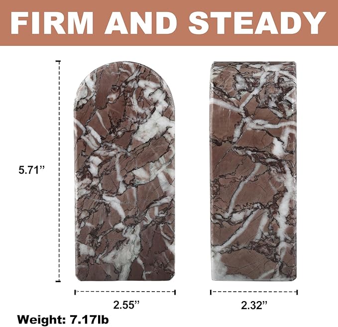 Koville Turkish Natural Marble Bookends for Shelves, Decorative Book Ends, 7lbs Heavy-Duty Marble Book Holders, Bookshelf Apartment Decor for Normal Books/CD/Video Games(Leopard)