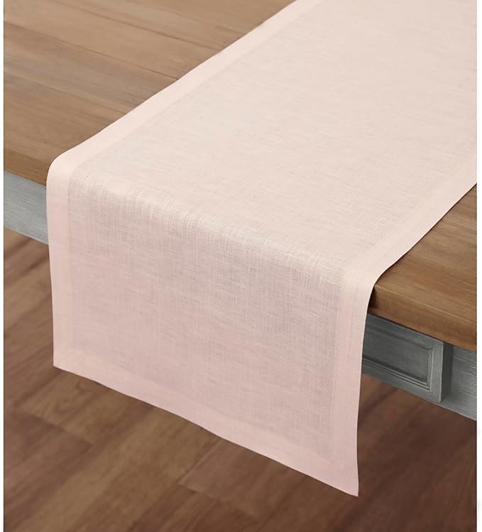 Solino Home Linen Pink Table Runner 90 Inches Long - 100% Pure Linen 14 x 90 Inch Table Runner - Fete
