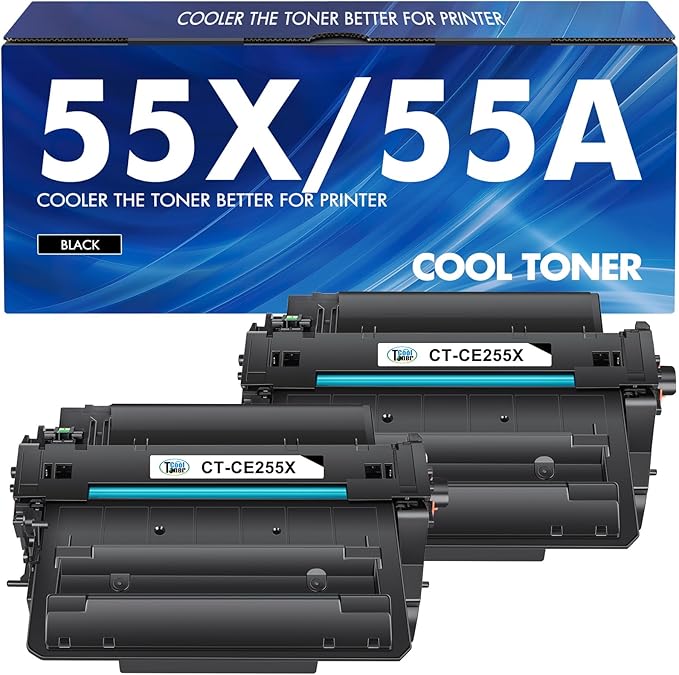 P3015 55X 55A Toner Cartridge Black 2-Pack Compatible Replacement for HP 55A 55X CE255X CE255A Black Toner for HP Laserjet P3015 P3015x P3015dn Pro 500 MFP M521dw M521dn M521 M525 Printer Ink