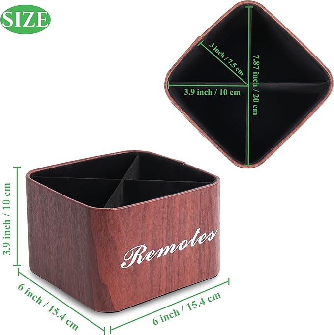 Hennaja Square Leather Art Supply Organizer,Remote Control Holder with Removable Dividers,360°Rotatable Pencil Holders,4 Compartments Organizer for Office Supplies Storage Box(1-Light Brown)