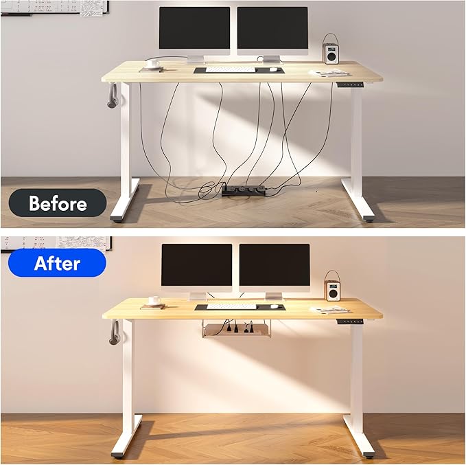 FLEXISPOT EN2 Whole-Piece Standing Desk with Clamp Power Strip, 40 x 24 Electric Stand Up Height Adjustable Desk with Cable Management (White Frame + 40" Maple Top)