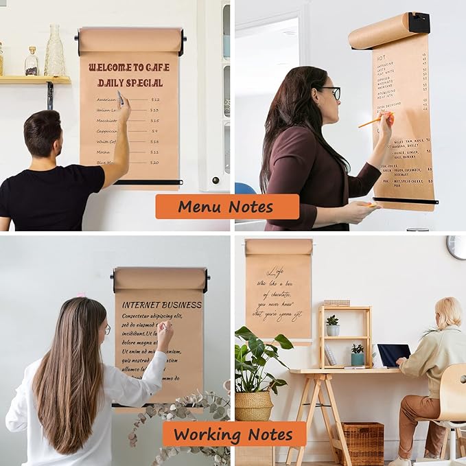 18”Kraft Paper Dispenser Holder Wall Mount, Heavy-Duty Paper Cutter Butcher Paper Dispenser to Do Lists, DIY Drawing, Taking Note, Artwork, Daily Special - White
