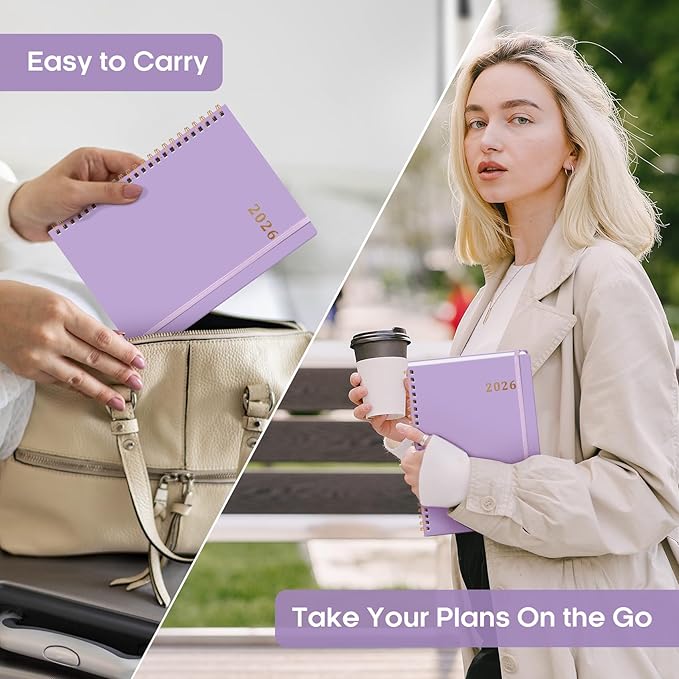 2026 Planner, Weekly and Monthly Calendar Planner Book, January 2026 - December 2026, Hardcover Spiral Planner with Monthly Tabs, Notes Pages, Perfect for Women & Men, A5 (6.4" x 8.5") - Lavender