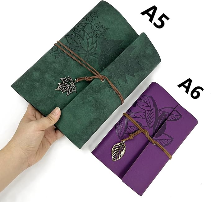 HARDCOVER JOURNAL Writing Notebook - Antique Handmade HARDCOVER Bound Daily Notepad, Vintage Leaf Series, (Leaves, Dark Green)