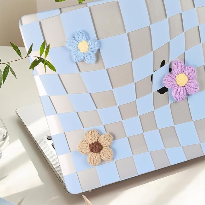 DTangLsm for MacBook Air 13 inch Case 2022 2021-2018 A2337 M1 A2179 A1932, MacBook Air M1 Case, Gingham Fluffy Plastic Hard Shell Cover for Mac Book Air 13.3 inch + Keyboard Cover, Blue Checkerboard