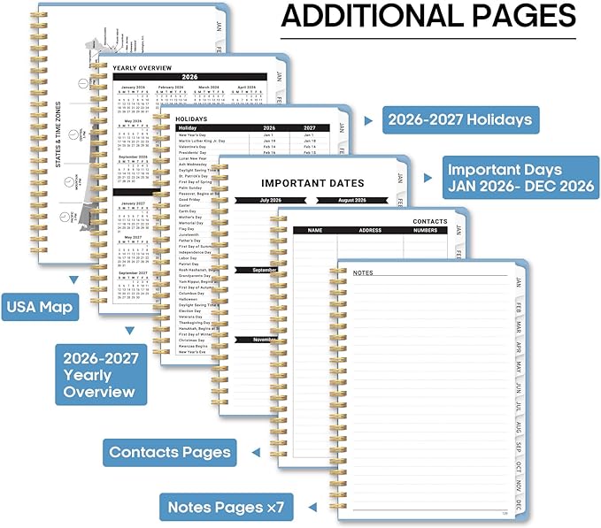 2026 Planner 8.5" x 11", Weekly and Monthly Calendar Planner Book, January 2026 - December 2026, Hardcover Spiral Planner with Monthly Tabs, Notes Pages, Perfect for Women & Men, A4 - Blue