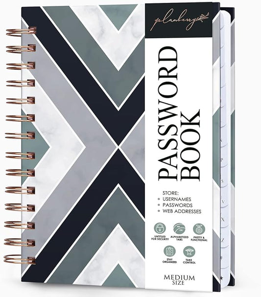 PLANBERRY Password Book Premium – Alphabetized Internet Address Organizer with A-Z Tabs – Website & Computer Password Keeper with Alphabetical Tabs – 6.2x7.7″, Hardcover (Emerald)