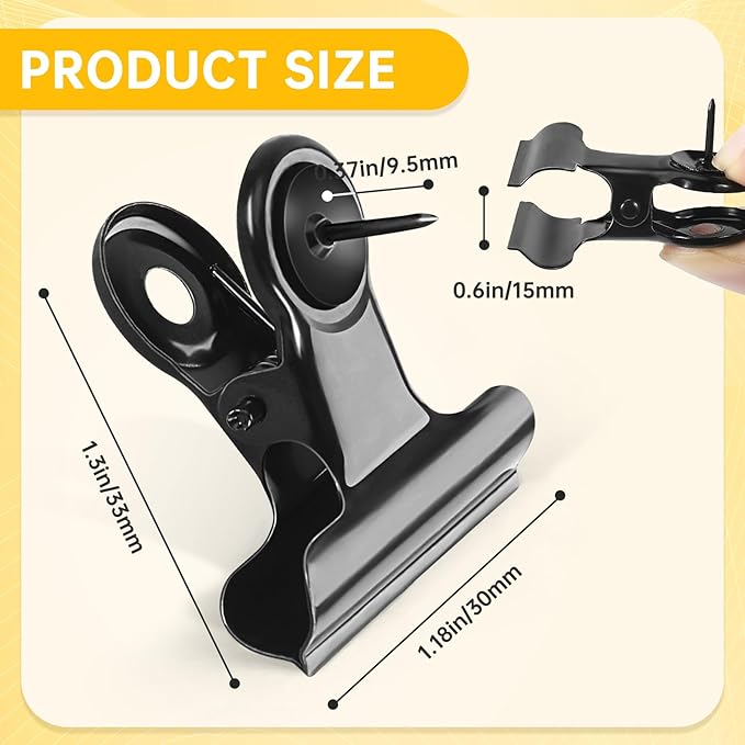 60 Pieces Push Pin Clips, Metal Clothes Pushpin with Clip, Black Clip Push Pins, Push Pins for Bulletin Board Wall Cubicle Cork Boards for Paper Picture Poster Hanging in Home Office Classroom