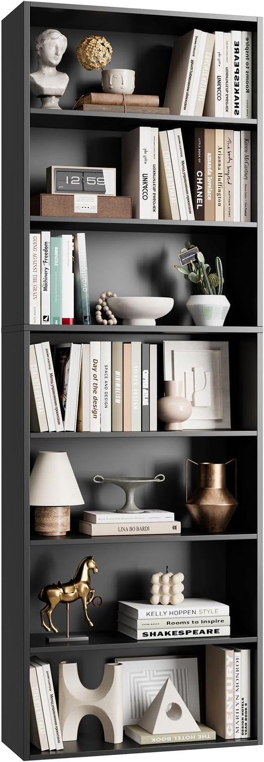 FACBOTALL 82" Tall Bookshelf, 7-Tier Open Shelves Bookcase, Freestanding Display Storage Shelves, Tall Bookcase Home Decor Furniture for Home Office, Living Room, Bedroom, Black