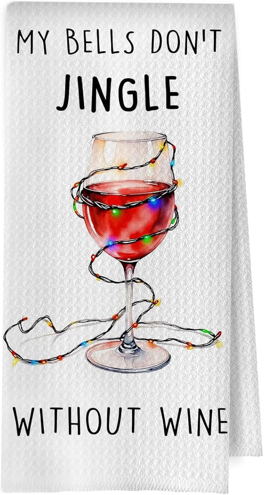Christmas Wine Kitchen Towels - Wine Lover Gifts Dish Towels, Christmas Bar Decor, Bartenders Gifts Decorative Waffle Hand Tea Towel, 16x24 Inches