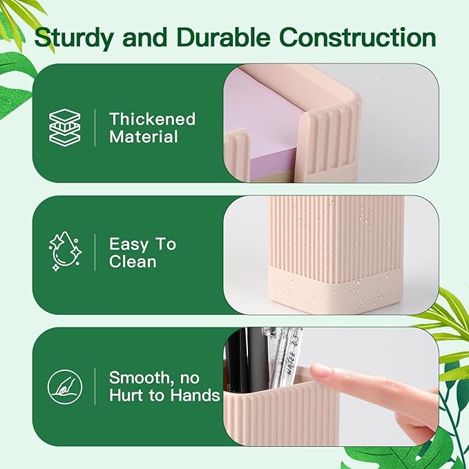 Aesthetic Desk Organizers and Accessories Set of 3 with Pen Holder,Paperclip Holder,Sticky Note Holder - Durable Plastic Pencil Holder for Office Women Men-Teacher Appreciation/Back-to-school Gift