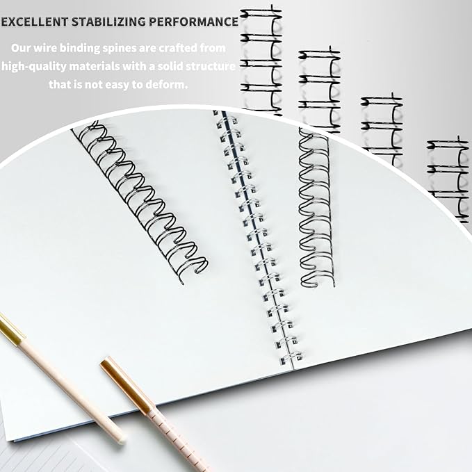 Rayson WR21254BK Wire Binding Spines, 2:1 Pitch Double Loop Binding Wires 1 Inch, 21-Loop Wire Ring Pack of 50 with Black
