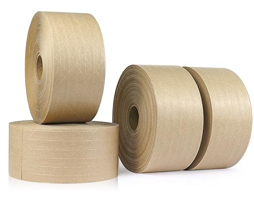 BOMEI PACK Reinforced Kraft Paper Packing Tape, 4 Pack 2.75 inch x 380 ft, Water Activated Gummed Kraft Tape for Heavy Duty Secure Packing, Shipping and Moving