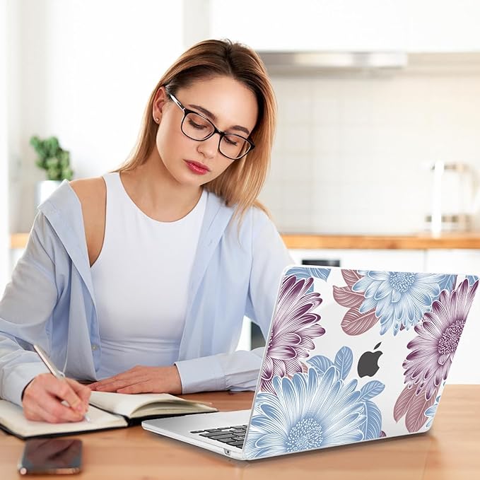 Teryeefi Compatible with M2 M1 MacBook Pro 13 Inch Case A2338 A2289 A2251 A2159 A1989 A1706 A1708 (2024 20203 2022-2016), Hard Shell Case & Keyboard Cover for Mac Pro 13" - W-Flowers