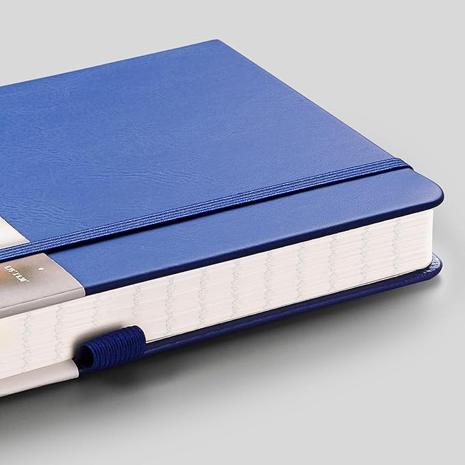 EMSHOI Lined Journal - 120gsm Thick Paper College Ruled Notebook with Sticky Notes, 256 Numbered Pages, A5 Hardcover Leather for Women & Men Work, School, Writing - (5.75”x8.38”) Blue