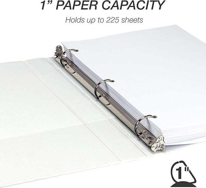 Samsill Durable 1 inch 3 Ring Binder, Made in USA, D Ring Binder, FSC 100% Recycled Chipboard, White, 4 Pack