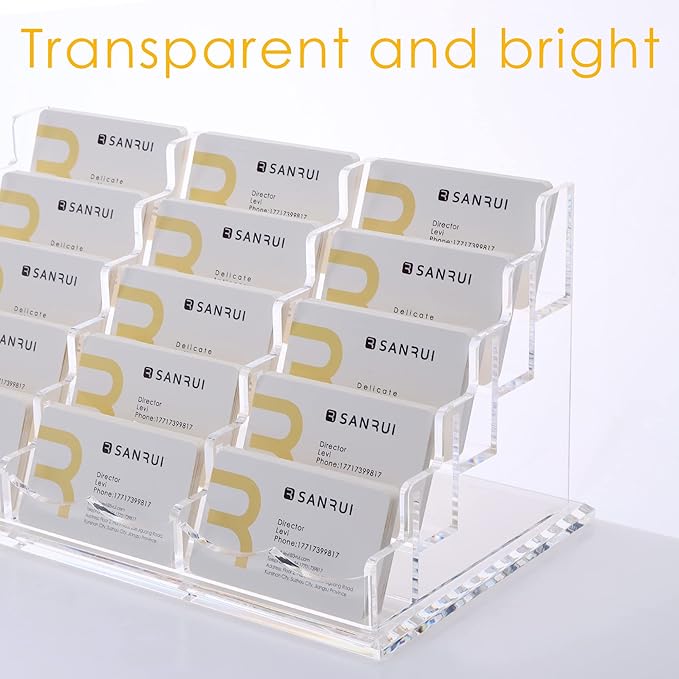 SANRUI Acrylic Multiple Business Card Holder Display for Desk , 15 Slots Business Card Stand , Clear Horizontal 5 Tier Business Card Holders, Holds 750-900 Cards