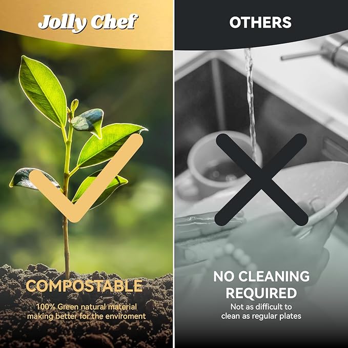 JOLLY CHEF Compostable Heavy Duty Plates 𝟭𝟬 𝗜𝗻𝗰𝗵 [𝟱𝟬𝟬 𝗣𝗮𝗰𝗸] Eco-Friendly Disposable Paper Plates Made of Bagasse Biodegradable Bulk for Party Dinner Sugarcane Thanksgiving Day (Natural)