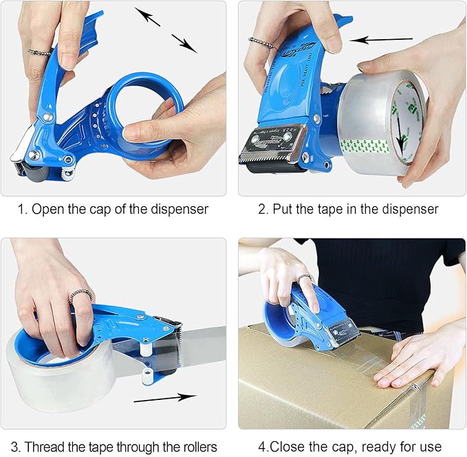 BOMEI PACK Metal Packing Tape Dispenser, 2inch Heavy Duty Handheld Heavy Tape Dispenser, 2Pcs, Blue