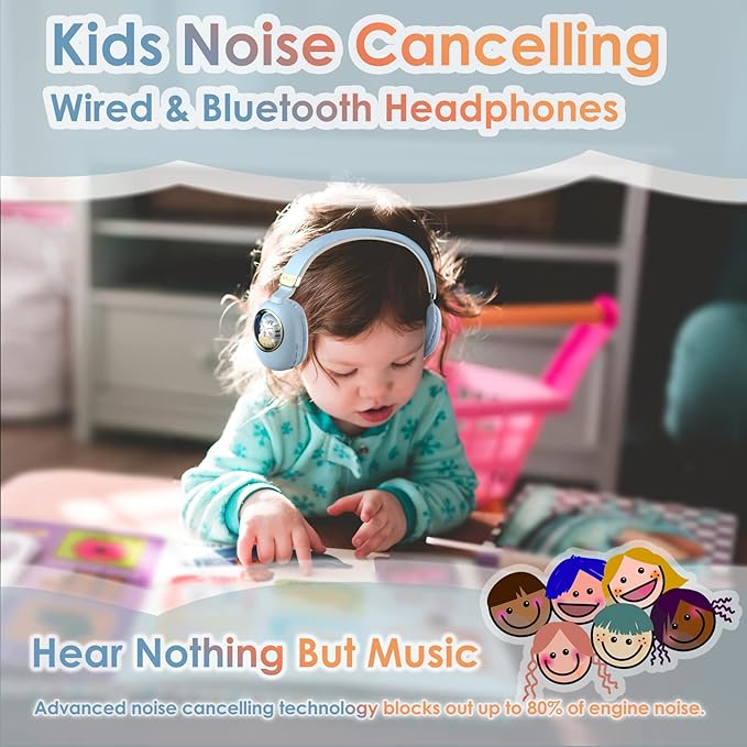 Girls Wired Headphones With Microphone - Blue Gaming Headset for Kids, School - Noise Cancelling, Over Ear, Wireless, Bluetooth Earbuds (Blue Gold)