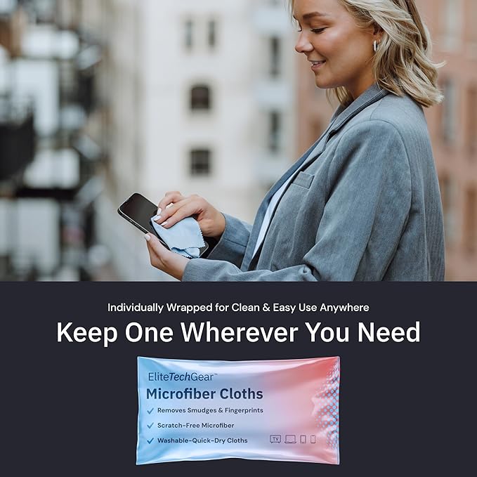 Elite Tech 6-Pack Oversized Microfiber Cloths for Electronic Devices, Eyeglasses, Screens and Lenses - Washable; 6×7 in & 12×12 in - Eyeglass Cloth - Glasses Cleaner