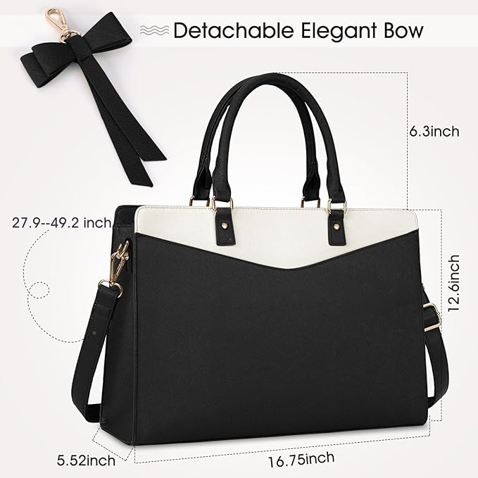 RAINSMORE Laptop Bag for Women 15.6 Inch PU Leather Laptop Tote Professional Business Office Work Bag Waterproof Briefcase Computer Tote Bag Large Lightweight Handbag Shoulder Bag