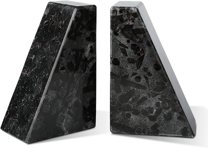 Marble Bookend for Heavy Books, Decorative Bookends for Shelves, Durable and Heavy-Duty Book End for Hardback Book & CDS, Unique Book Stopper & Holder, Meteorus, Set of 2