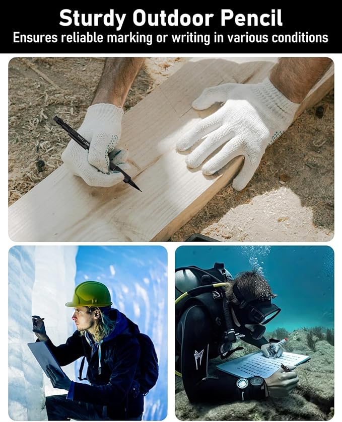 Four Candies 1.3mm Mechanical Pencil Set with 72 Lead Refill, 3PCS Metal Weatherproof Body Heavy Duty Carpenter Pencil, 3 Eraser, 16 Eraser Refill, for Outdoor Woodworking Drafting Marking with Case